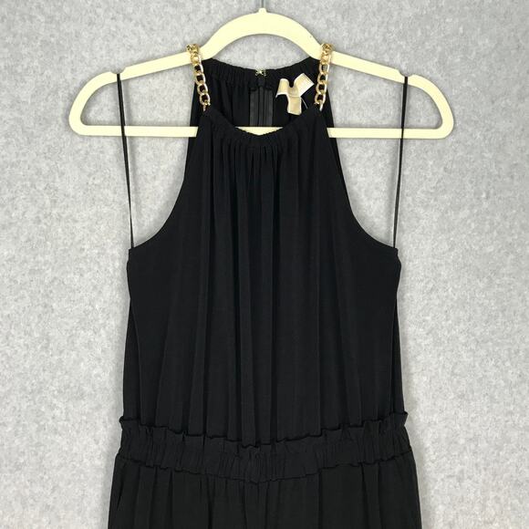 Michael Kors Jumpsuit Womens XS Black Gold Chain Crop Flowy Career Church $155 - Picture 3 of 16